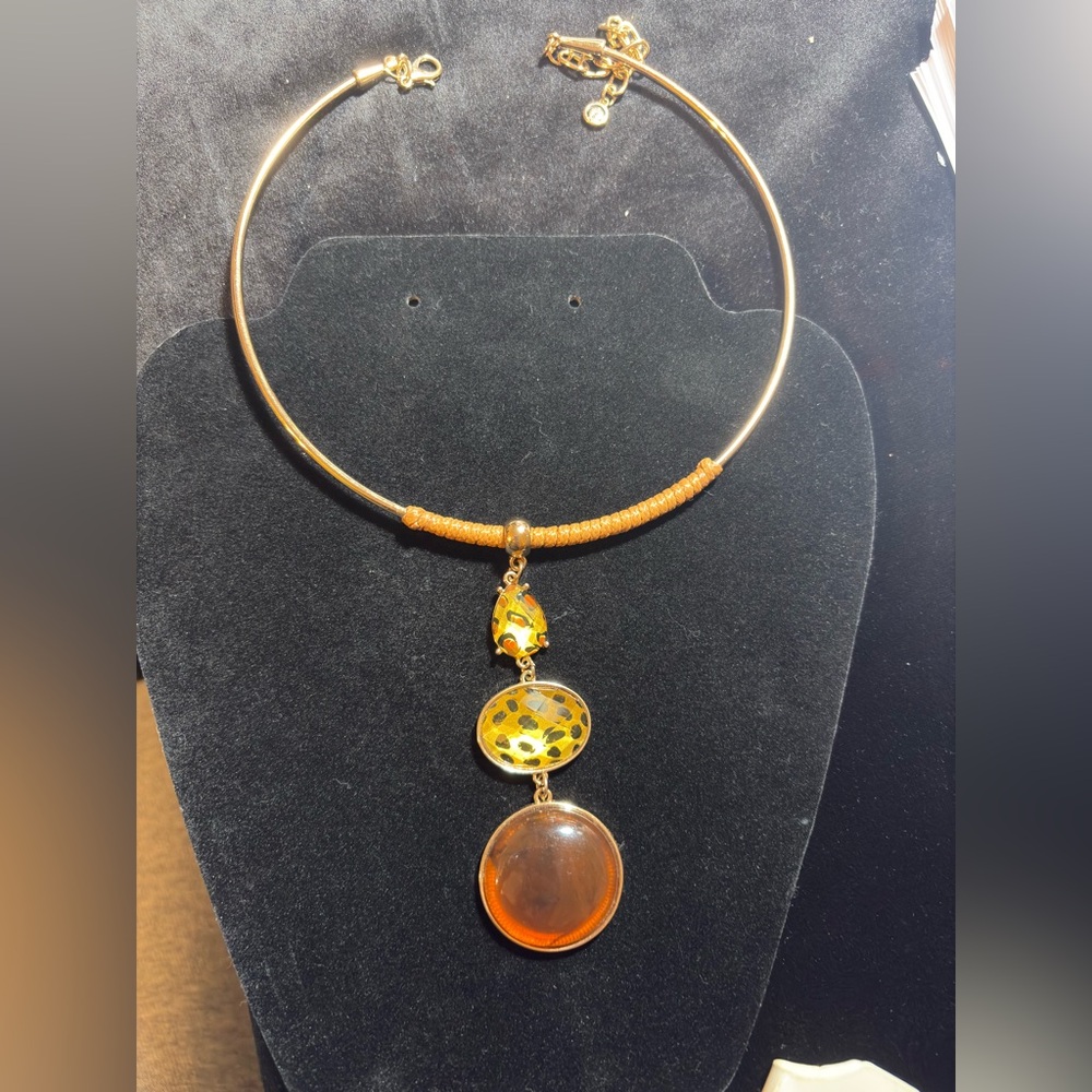 Fierce Leopard & Amber Statement Choker ✨ Gold Tone Drama Necklace NWT